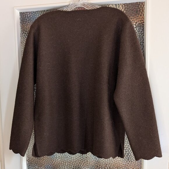 Beyond Threads Alpaca Sweater Jacket Wool Rich Brown Scalloped Edges Structured - Picture 2 of 16